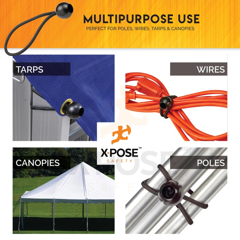 Xpose Safety Bungee Ball Cords 6" 10 Pack Heavy Duty Black Stretch Rope with Ball Ties for Canopies, Tarps, Walls, Cable Organization - Image 3